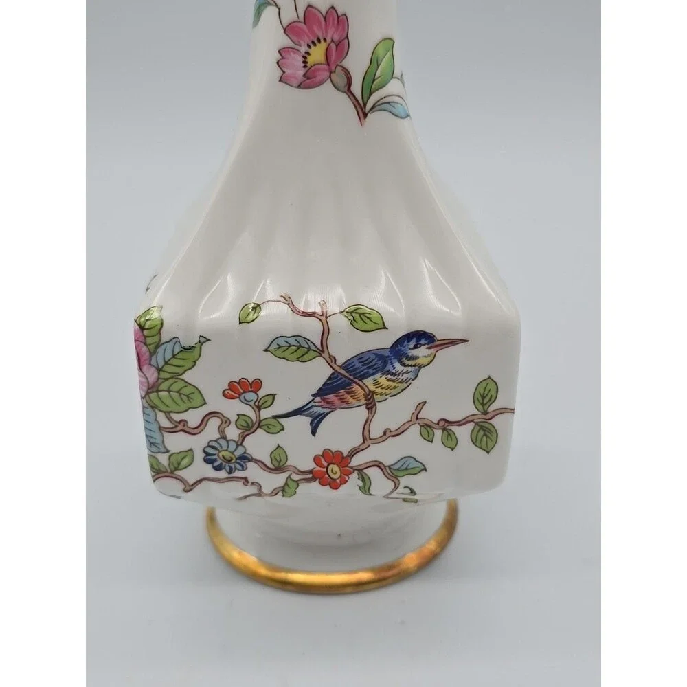 Aynsley Fine Bone China Pembroke Bud Vase England Bird Floral Transferware